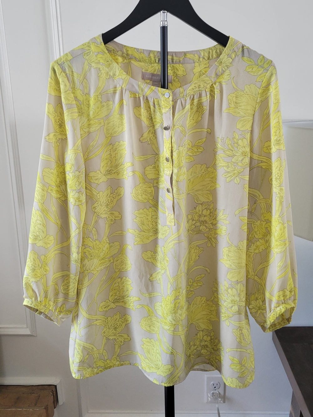 Banana Republic Cream Blouse with Yellow Floral Print